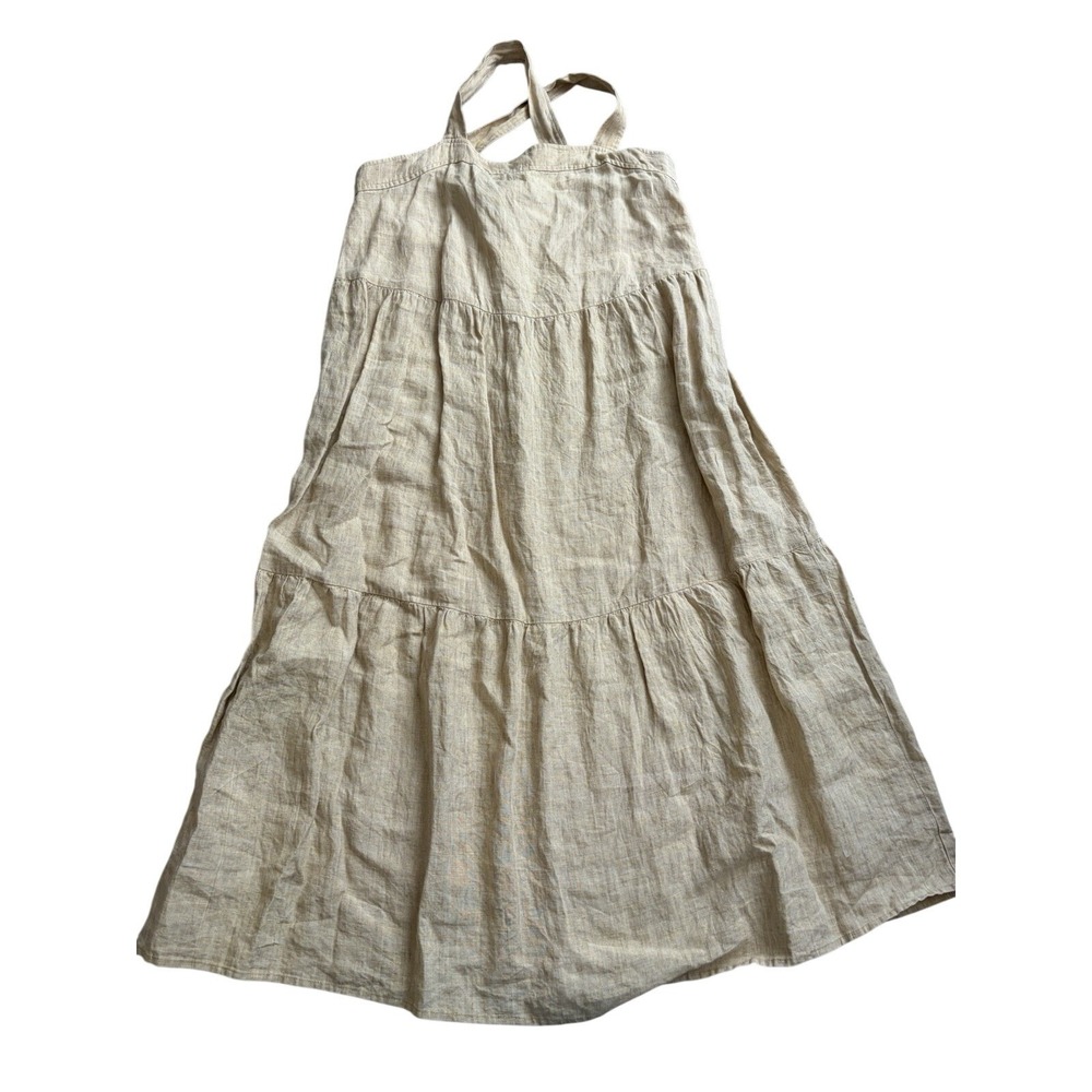 Sleeveless Eileen Fischer Organic Linen Tiered Square Neck Maxi Dress S/M